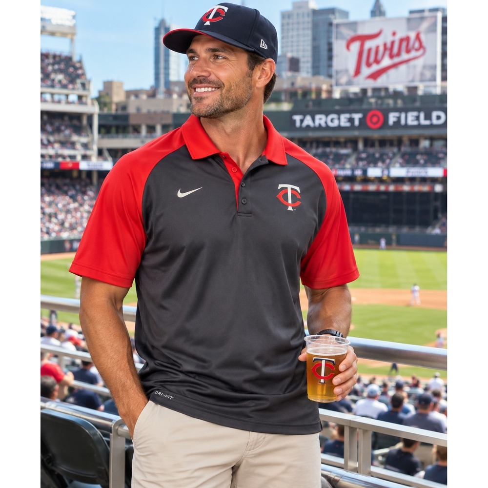 Nike Minnesota Twins Polo Men's XL Gray Red Dri-FIT MLB Baseball Performance